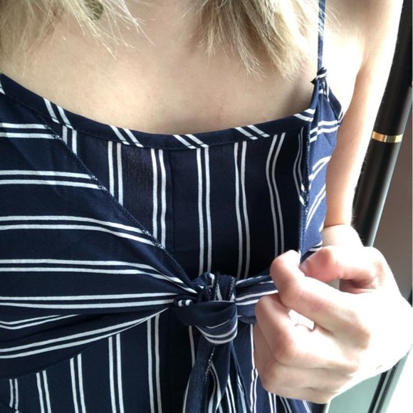 Navy Blue & White Striped Sleeveless Jumpsuit Tank - Picture 16 of 16